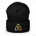 Black The Elven Rings cuffed beanie with three interlocking jeweled rings embroidered on the front.